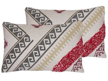 Lot de 2 coussins décoratifs BETULA Coton 30 x 50 cm Beige Motif géométrique