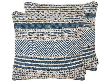Lot de 2 coussins décoratifs DEWBERRY Coton 45 x 45 cm Bleu Motif géométrique