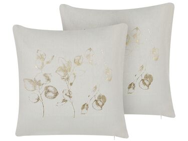 Lot de 2 coussins décoratifs GOMPHRENA 45 x 45 cm Beige clair Motif de plante