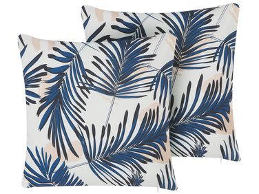 Lot de 2 coussins d'extérieur ELATI Motif de plante 45 x 45 cm Bleu marine