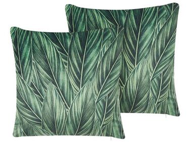 Set van 2 sierkussens DIASCIA Fluweel 45 x 45 cm Groen bladpatroon