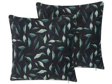 Lot de 2 coussins décoratifs TOADFLAX Velours 45 x 45 cm Vert Noir Motif de plante