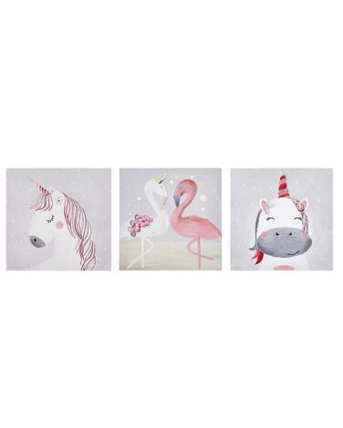 Lot de 3 toiles TIMIA Motif animal 30 x 30 cm Gris
