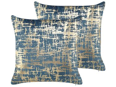 Lot de 2 coussins décoratifs GARDENIA Velours 45 x 45 cm Bleu Motif abstrait