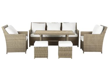 Ensemble de salon de jardin avec table et ottoman 5 places FONTI avec coussins Polyrotin Marron
