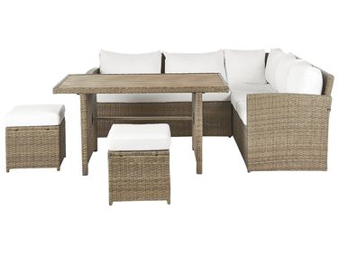 Loungeset met tafel en ottomaan 5-zits BARDI met kussens PE rotan Bruin
