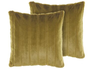 Lot de 2 coussins décoratifs PUMILA Fourrure synthétique 45 x 45 cm Vert olive À rayure