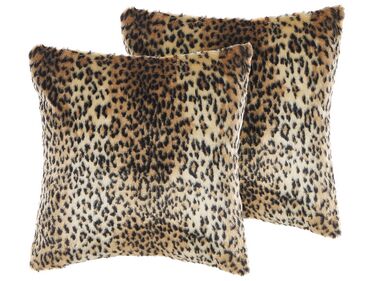 Lot de 2 coussins décoratifs FOXTAIL Fourrure synthétique 45 x 45 cm Marron Motif animal