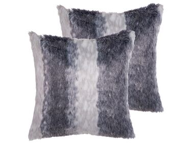 Lot de 2 coussins décoratifs HORDEUM Fourrure synthétique 45 x 45 cm Gris À rayure