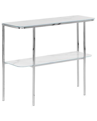 Console Table CALVERT Tempered Glass Marble/ Silver