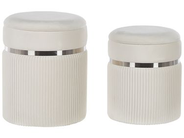 Lot de 2 poufs avec rangement CAMDENTON Velours Blanc cassé