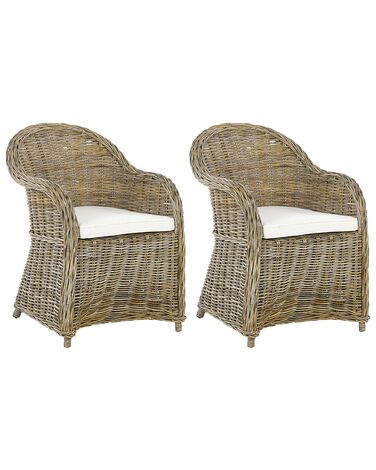 Lot de 2 fauteuils de jardin avec coussins SUSUA Rotin Naturel