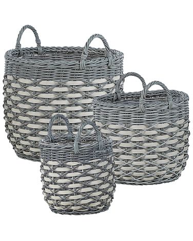 Lot de 3 jardinières en rotin GEFIRA Polyrotin 31/39/49 cm Gris