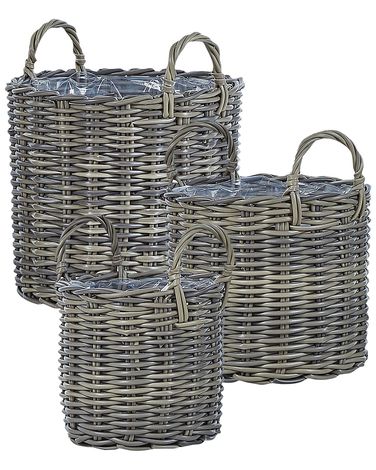 Lot de 3 jardinières en rotin NIKITI Polyrotin 29/35/40 cm Taupe