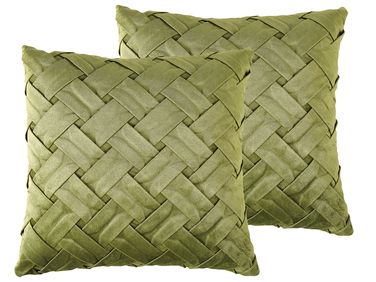 Lot de 2 coussins décoratifs NARCISSUS Velours 43 x 43 cm Vert Motif géométrique