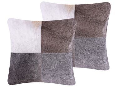 Lot de 2 coussins décoratifs NELLAD Cuir 45 x 45 cm Gris Patchwork