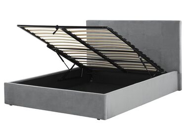 Bed met opbergruimte Fluweel LORIENT 160 x 200 cm Lichtgrijs