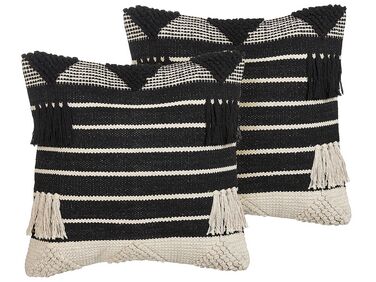 Lot de 2 coussins décoratifs CHITTOOR Coton 50 x 50 cm Noir Motif géométrique