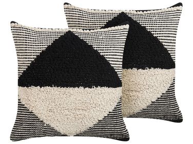Lot de 2 coussins décoratifs KHORA Coton 50 x 50 cm Noir Motif géométrique