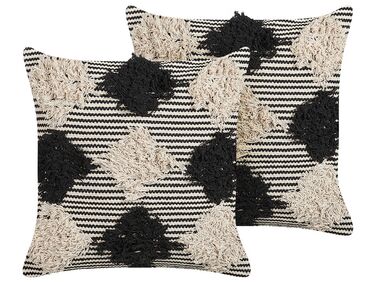 Lot de 2 coussins décoratifs BHUSAWAL Coton 50 x 50 cm Noir Motif géométrique