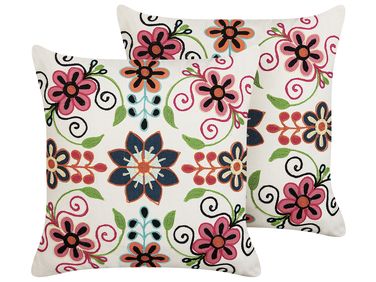 Set of 2 Decorative Cushions BAHRAICH Cotton 50 x 50 cm Multicolour Floral Pattern