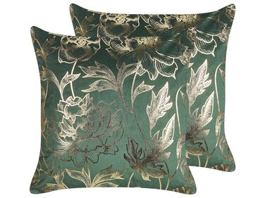 Lot de 2 coussins décoratifs DAFFODIL Velours 45 x 45 cm Vert émeraude Motif floral