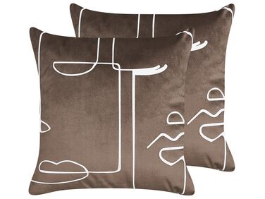 Lot de 2 coussins décoratifs PHILODENDRON Velours 45 x 45 cm Marron Motif abstrait