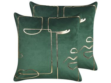 Lot de 2 coussins décoratifs PHILODENDRON Velours 45 x 45 cm Vert émeraude Motif abstrait