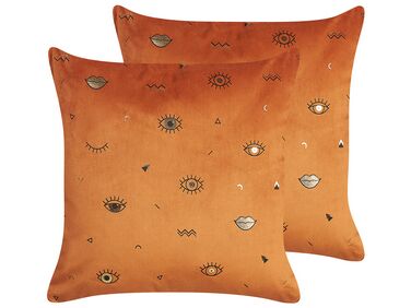 Lot de 2 coussins décoratifs AEONIUM Velours 45 x 45 cm Orange Motif abstrait