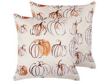 Lot de 2 coussins décoratifs CUCURBITA Velours 45 x 45 cm Beige Motif de plante