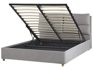 Bed met opbergruimte Fluweel BATILLY 140 x 200 cm Lichtgrijs