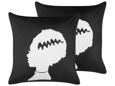 Lot de 2 coussins décoratifs MANDEVILLA Velours 45 x 45 cm Noir Motif abstrait