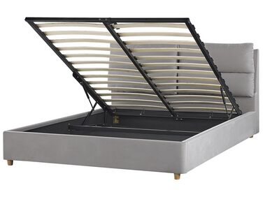 Bed met opbergruimte Fluweel BATILLY 160 x 200 cm Lichtgrijs