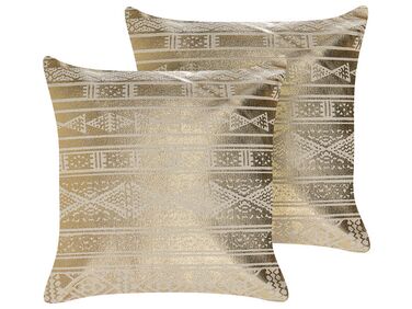 Lot de 2 coussins décoratifs OUJDA Coton 50 x 50 cm Doré Motif géométrique
