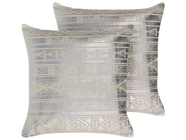 Lot de 2 coussins décoratifs OUJDA Coton 50 x 50 cm Argenté Motif géométrique