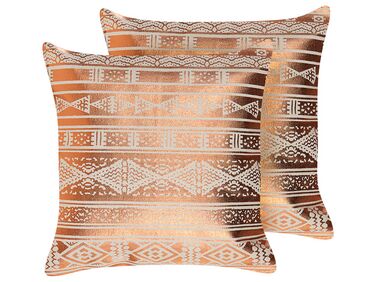 Lot de 2 coussins décoratifs OUJDA Coton 50 x 50 cm Cuivré Motif géométrique