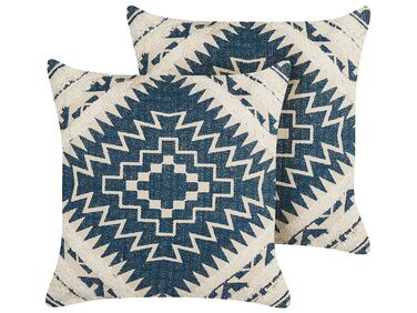 Lot de 2 coussins décoratifs SAFI Coton 50 x 50 cm Bleu Motif géométrique
