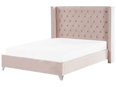 Lit avec sommier Velours LUBBON 180 x 200 cm Rose pastel