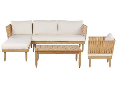 Loungeset met tafel 4-zits CREMONA rechtszijdig Acaciahout Gebroken wit