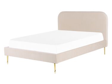 Lit avec sommier Velours FLAYAT 140 x 200 cm Beige clair