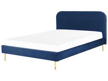 Lit avec sommier Velours FLAYAT 180 x 200 cm Bleu marine