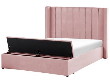 Lit avec banc de rangement Velours NOYERS 140 x 200 cm Rose