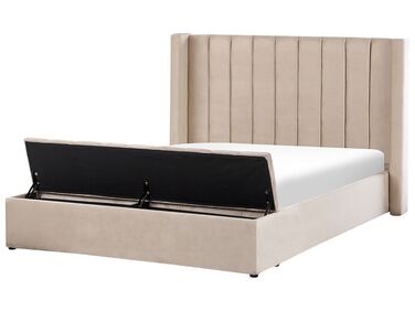 Lit avec banc de rangement Velours NOYERS 160 x 200 cm Beige