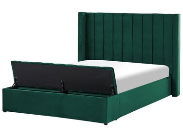 Lit avec banc de rangement Velours NOYERS 140 x 200 cm Vert émeraude
