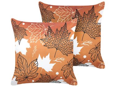Lot de 2 coussins décoratifs POINSETTIA Velours 45 x 45 cm Orange Motif de plante