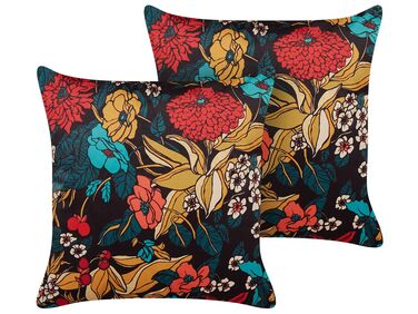 Lot de 2 coussins décoratifs PROTEA Velours 45 x 45 cm Multicolore Motif floral