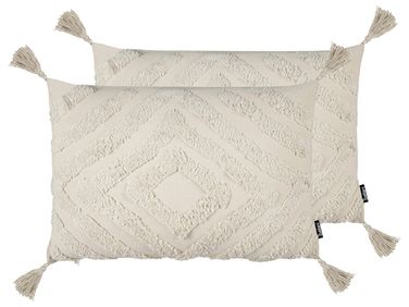 Lot de 2 coussins décoratifs CRATAEGUS Coton 40 x 60 cm Beige clair Motif géométrique