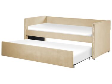 Lit gigogne Velours TROYES 90 x 200 cm Beige