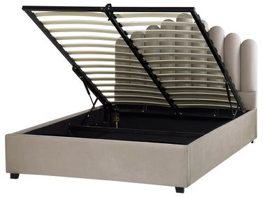 Lit ottoman Velours VINCENNES 140 x 200 cm Taupe