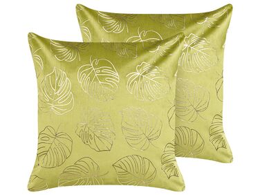 Lot de 2 coussins décoratifs DELICIOSA Velours 45 x 45 cm Vert clair Motif de plante